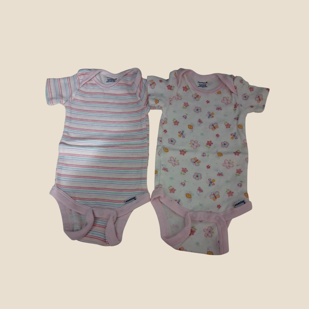 Gerber Baby Girls 3-6 Months Short Sleeve Bodysuits Butterfly Stripe 2 Pack